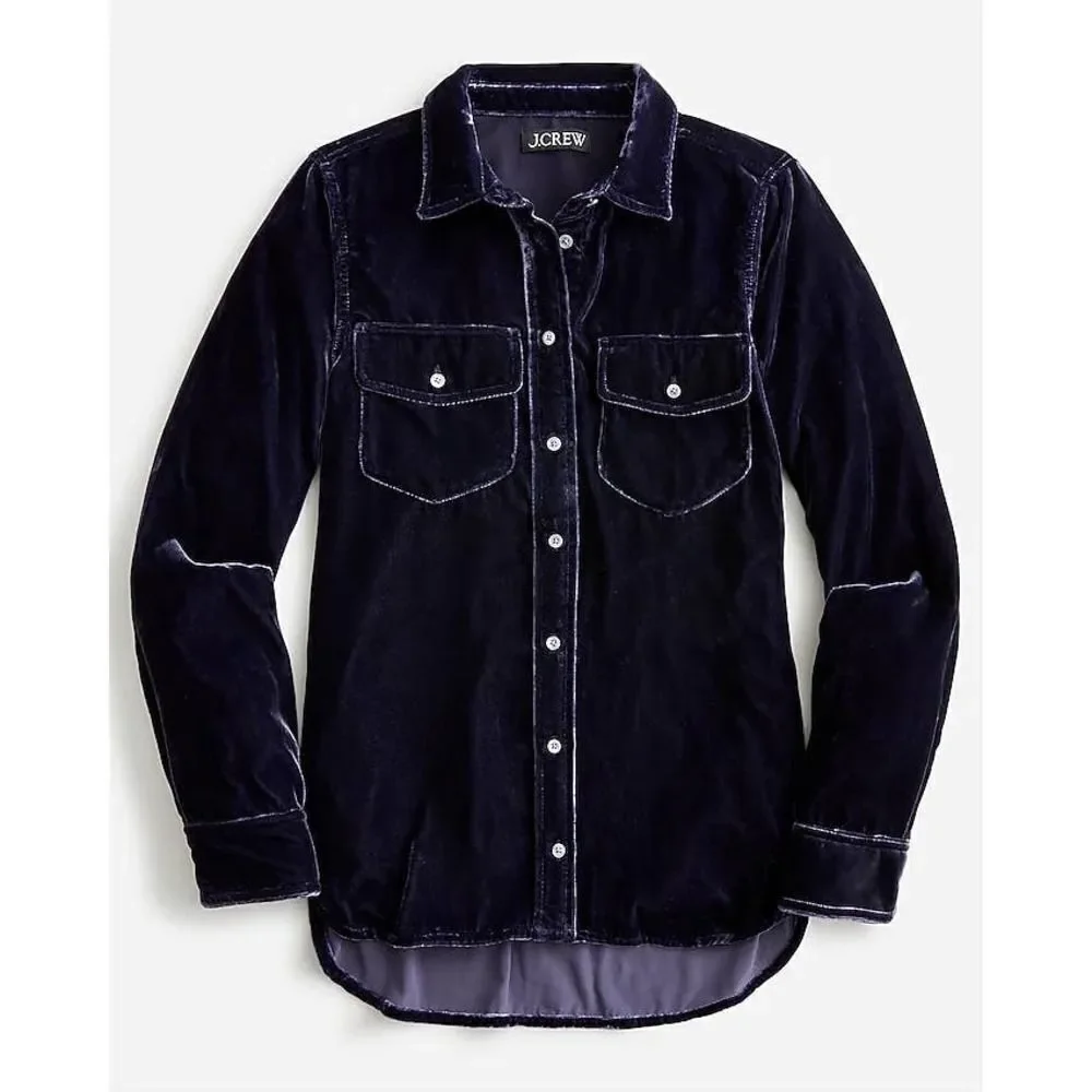 NEW J. Crew‎ Classic-fit velvet button down shirt Size 00  BN140  dark purple